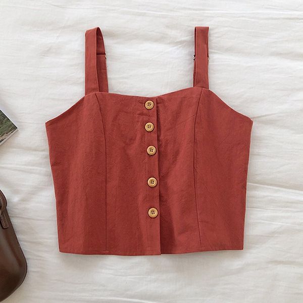 

causal short cami summer beach wear adjustable shoulder strap vest basic camisole with buttons, White