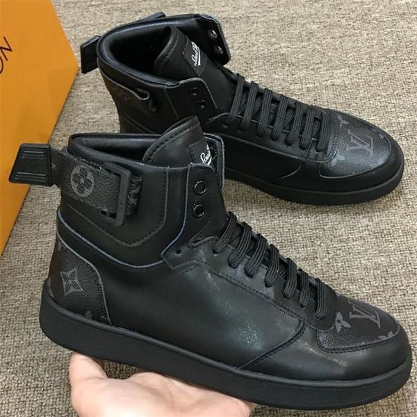 

luxury designer shoes sneaker mens high ace sneakers fashion real leather trainers for men designer casual with shoes & box b01, Black