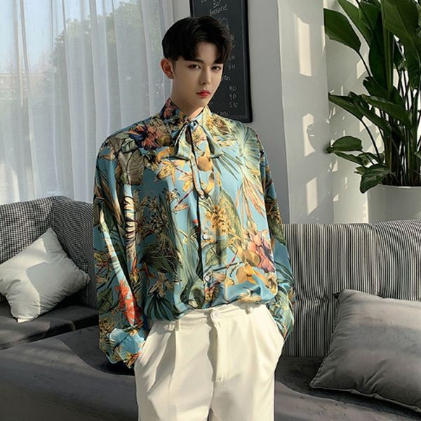 

homens casual manga longa camisa de flor masculina moda harajuku vintage laÃ§o laÃ§o vestido camisas palco discoteca festa roupas, White;black