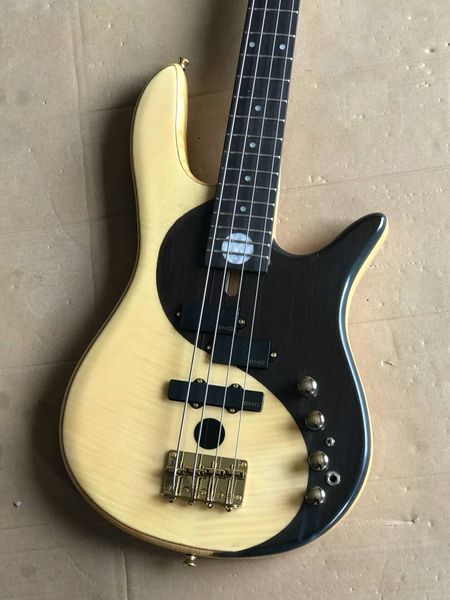 RARE Basso in legno naturale Yin Yang Basso elettrico a 4 corde 24 tasti Corpo in ontano Pickup EMG diagramma dell'universo