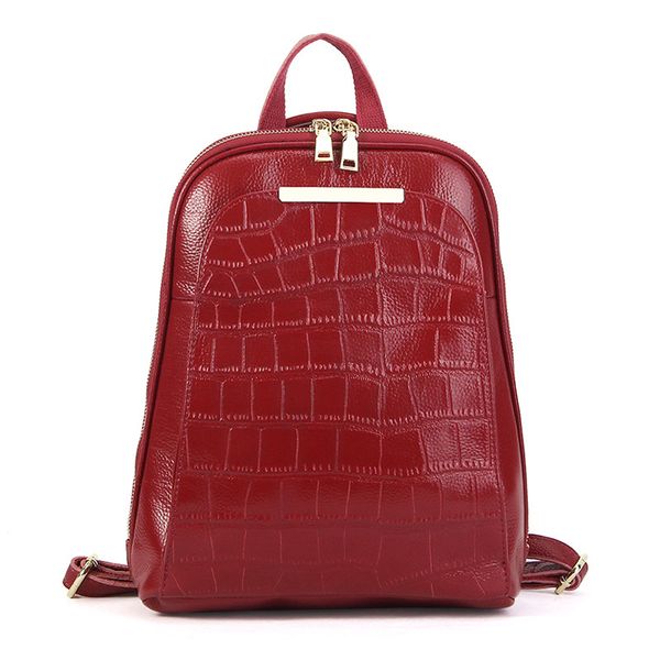 

red european style women knapsack crocodile pattern cowhide ladies shoulder bag daily female backpack