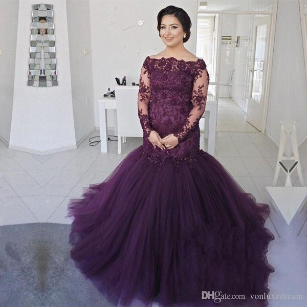 

фиолетовый русалка выпускного платья плюс размер платья вечера шнурка аппликация тюль от плеча матери платье невесты, Black;red