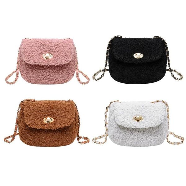 

fashion casual women winter fleece crossbody bags portable casual purse shoulder solid small handbags small pouch