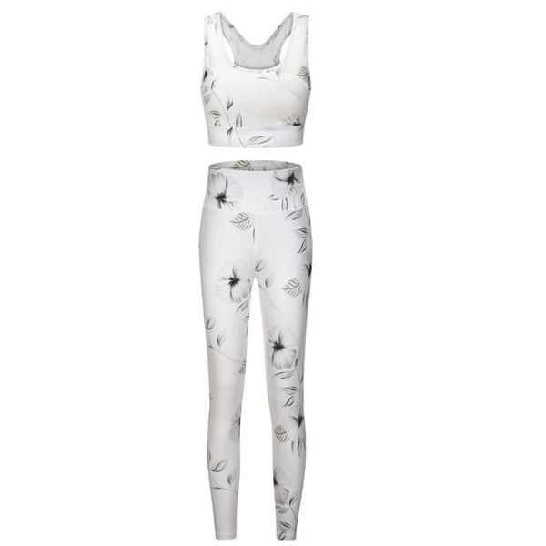 

jaycosin ladies' print high waist hip bottom pants running fitness gym printing feminino pant suit two piece set and pants, White