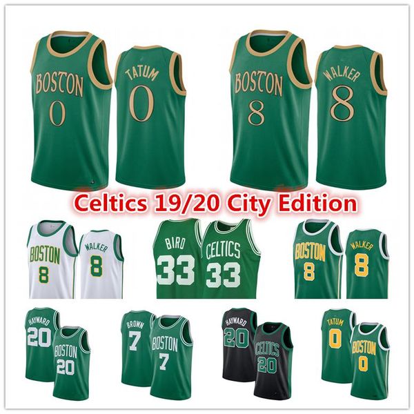 

boston celtics nba kemba 8 walker larry 33 bird jayson 0 tatum jaylen 7 brown gordon 20 hayward city gree edition basketball jerseys, Black;red