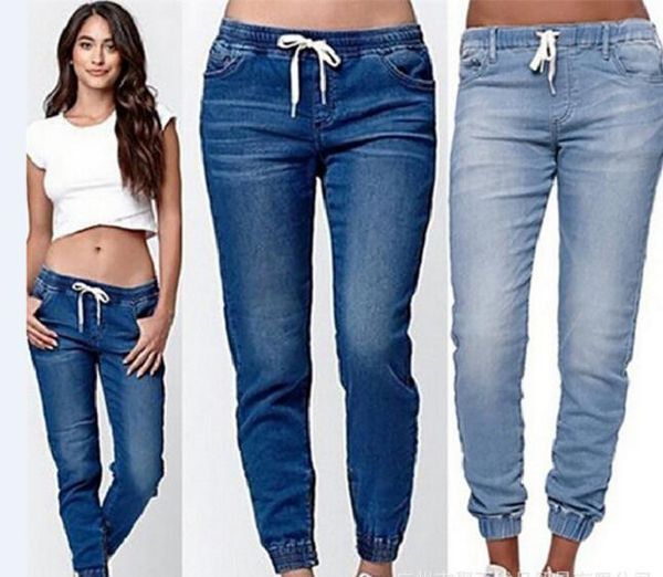 

casual jogger pants elastic skinny pencil jeans for women leggings high waist women's denim drawstring pants plus size 5xl, Blue