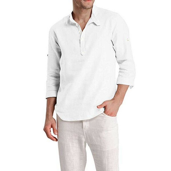 

мужские хлопчатобумажные льняные рубашки с длинным рукавом твердые повседневные блузки платья мягкие топы tee camisa social masculina camisa, White;black