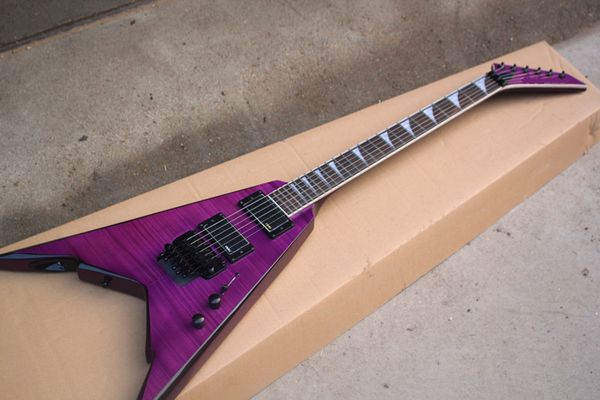 Fabrik-E-Gitarre mit Palisandergriffbrett, 24 Spezialeinlagen, violetter Korpus, schwarze Hardware, aktiver HH-Tonabnehmer, Folyd Rose, kann individuell angepasst werden.
