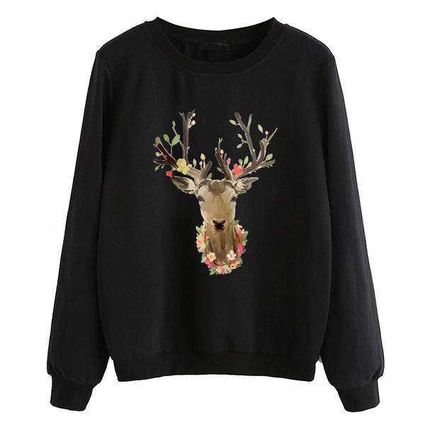 

animal deer tracksuits streetwear hip hop hoodies 2019 autumn sweatshirt for women warm fleece style pullovers femme hoody s-xxl, Black