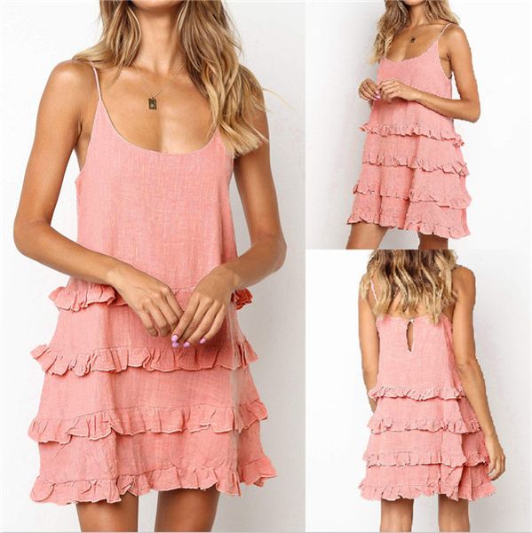 

women summer dress spaghetti strap ruffle cool dresses designer u-neck women nightgown fashion female clothes, Black;gray