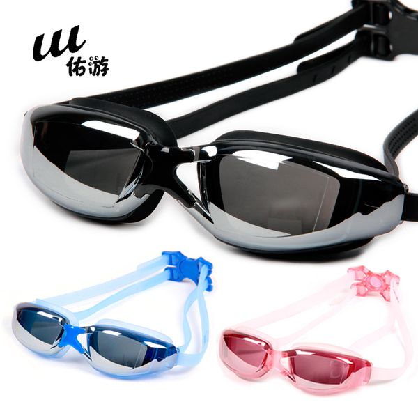 

colors plating swimming glasses big frame pool swim goggles pc hd lens waterproof anti-fog masks woman men blue pink black