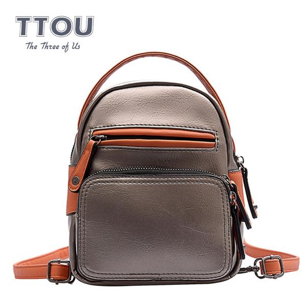 

fashion panelled color small backpack mini school book bag for teenage girls female mochila pu leather travel backpack 2020