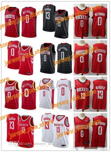 

2020 mens houston rockets jersey 13 james harden 0 russell westbrook red black white basketball jerseys, Black;red