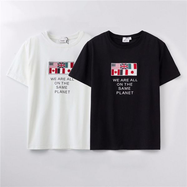 

2020 футболка весна и лето новый высококачественный хлопок печать с коротким рукавом круглый вырез панели роскошная футболка размер: -xxxxl, White;black