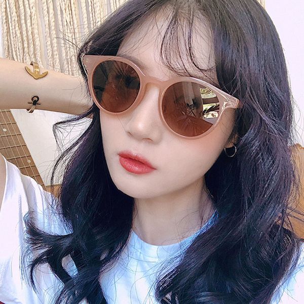 New Fashion Retro Round Box Cream Mocha Brown Sunglasses Female
