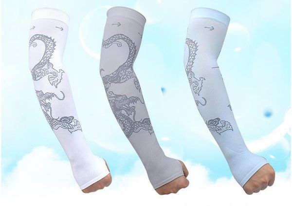 

fashion ice sleeve summer men sunscreen dragon tattoo arm sleeve riding arm sheath outdoor sports driving cycling, Blue;gray