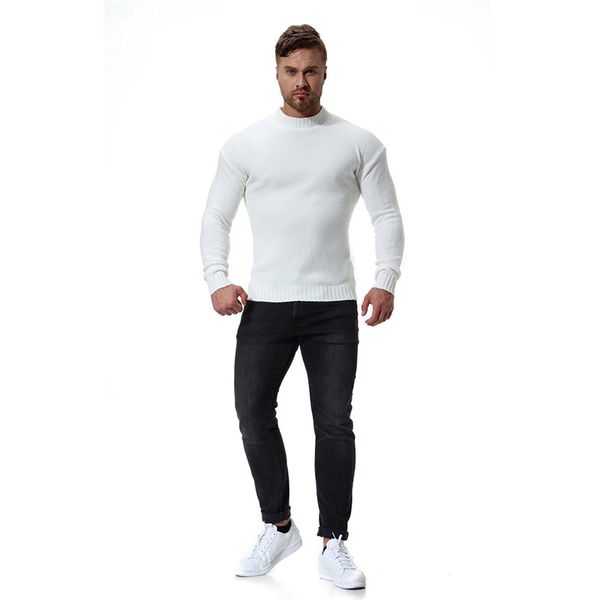 

mens designer high collar sweater solid homme slim base sweater fashion male all match pullover, White;black