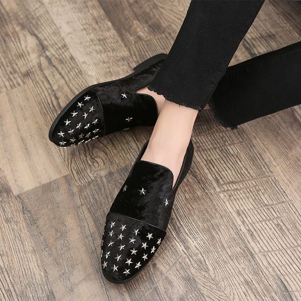 

star rivet men flats casual shoes brand men shoes loafers velvet wedding plus size factroy wholesale st387, Black