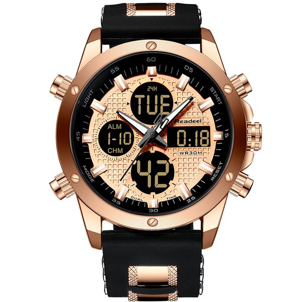 

readeel fashion sport wrist watch men waterproof men's wristwatch quartz relogio masculino, Slivery;brown