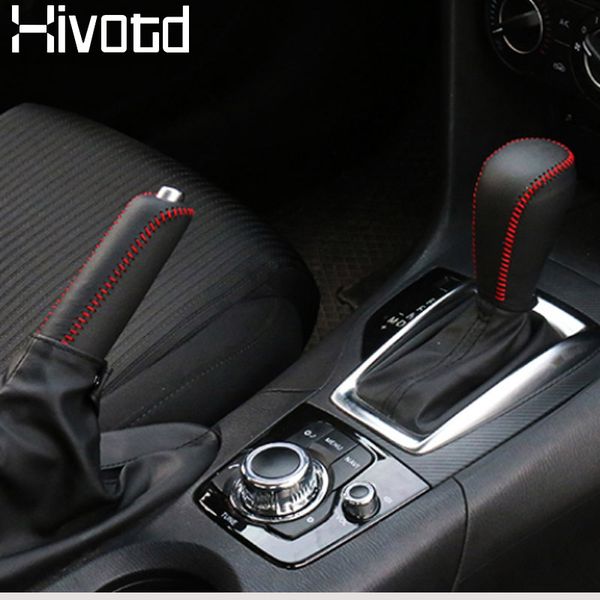 

hivotd for 3 axela hatchback sedan car gear / handbrake / steering covers genuine interior leather case handmade accessory
