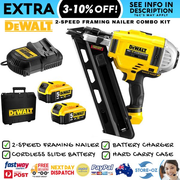 

Dewalt dcn692p2 18v xr 5 0ah nail gun bru hle 2 peed framing nailer combo kit