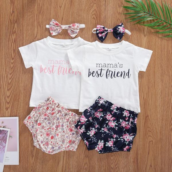 

new summer 3pcs baby girl short sleeve t-shirts flower shorts clothes, White
