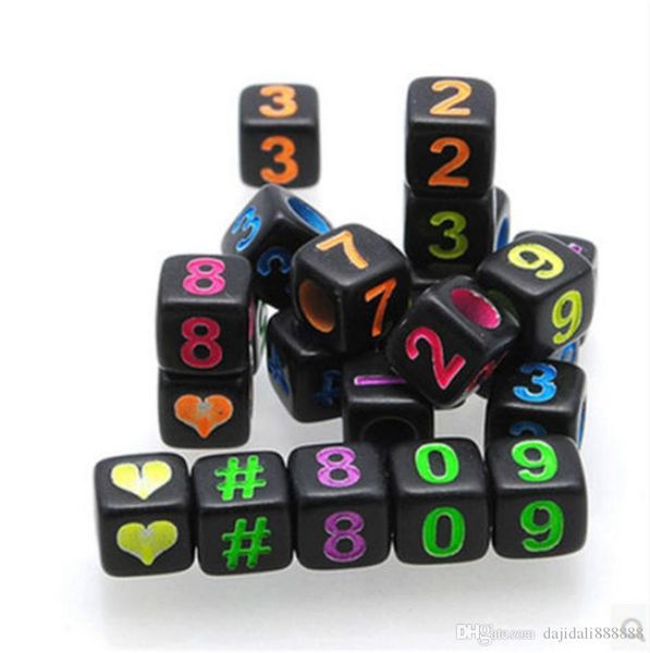 

250 pcs mixed black bead mixed number acrylic cube beads 6x6mm big hole bead, Bronze;silver