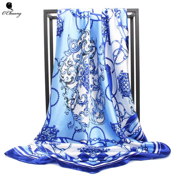 

square silk scarf women chinese style foulard cheveux soie big bandana hijab head satin silk scarves shawl 90*90cm