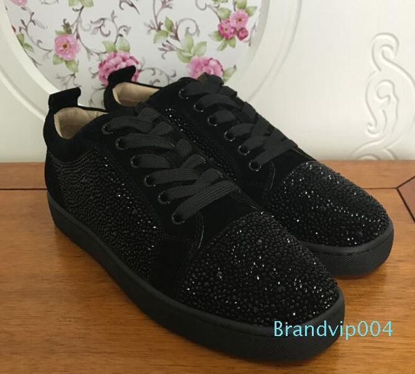 

fasmous designer low black suede with crystals lace up causal man woman sneaker red blue black flat bottom party shoes size 36-47