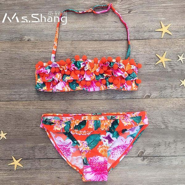 

2019 new floral baby girl swimsuit kids children swimwear infant bandeau bikini set toddler girl bathing swimming suit 2-8 year