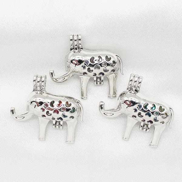 10 pcs de Prata Banhado A Elefante Coração Gaiola de Pérolas Pingente Difusor Medalhões para Aroma Perfume Colar de Óleo Essencial de Jóias Fazendo