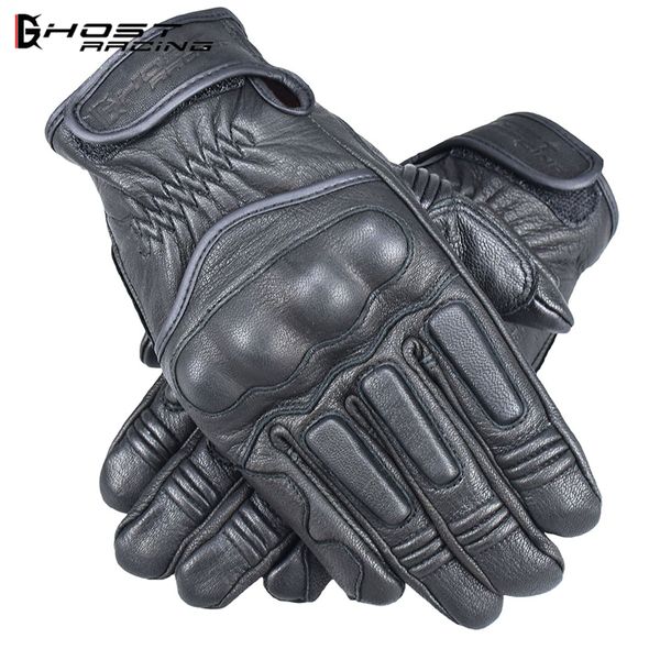 

motorcycle gloves touchscreen cycling motocross genuine leather motocross protection guantes moto off road gloves men&women, Black
