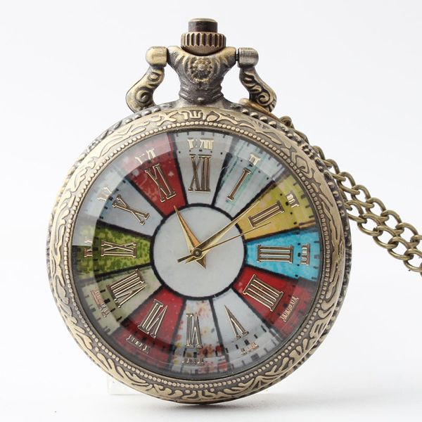 

glass case pocket watch necklace men women steampunk chain pocket watches vintage roman numerals quartz fob watch, Slivery;golden