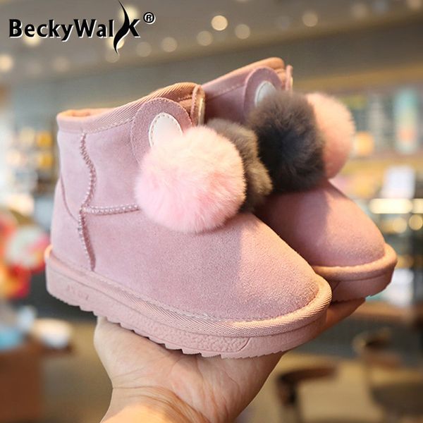 

дети boots дети снежка девушки fur шарика из натуральной кожи зимы малыша обувь теплый ребёнки снег csh911, Black;grey