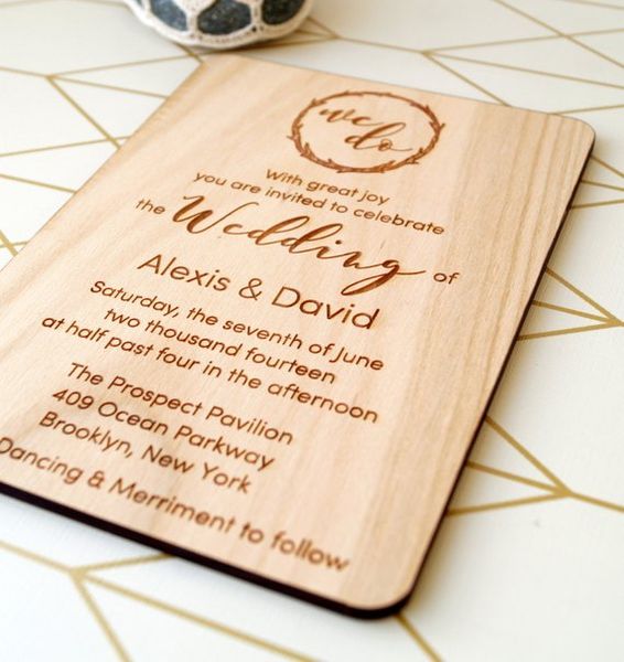 

wooden rustic wedding invitation, custom name and date,laser cut wooden invitation with envelops,laser etched invitation