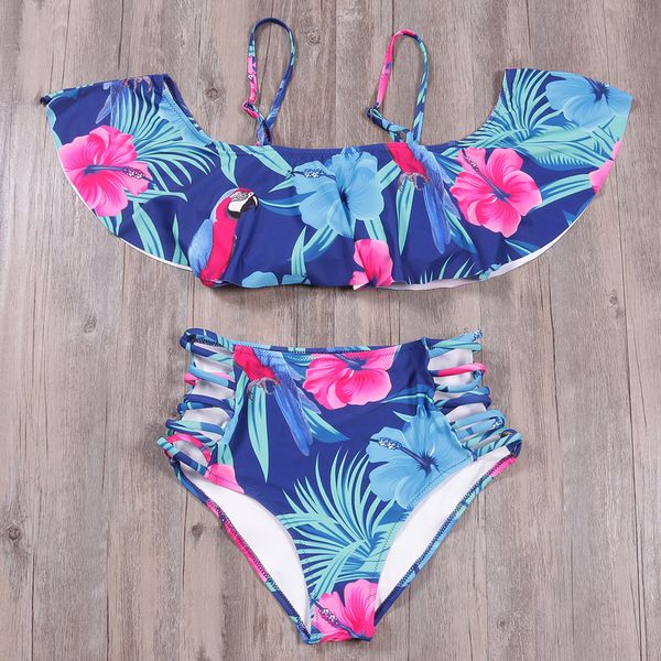 

designer swimwear bikinis for women high waist polyester women swimsuit 2019 off the shoulder ruffle set swim suit biquini, White;black