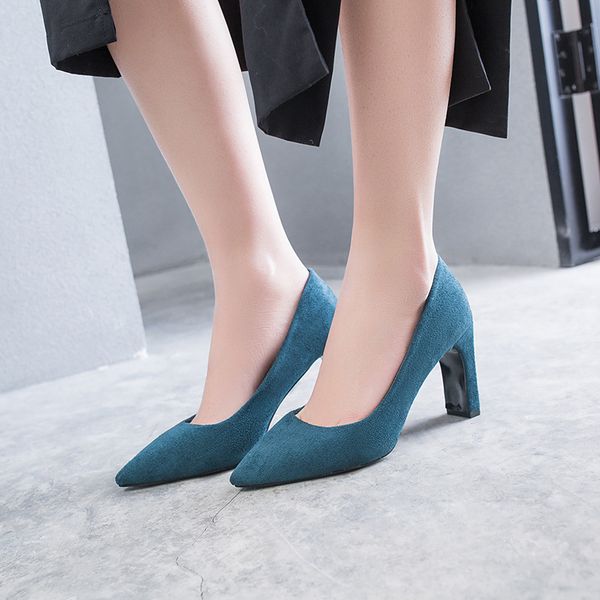 

pumps 2020 spring and autumn high heels thick heels women's suede fashion trend high-heeled pointed shoes, Black
