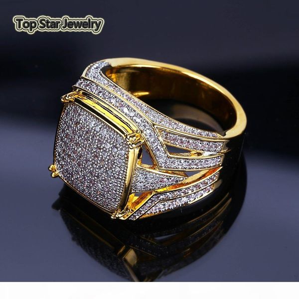 

vintage copper ring shiny micro cubic zirconia real gold plated rings punk finger accessories for men hip hop rapper jewelry gift size 7-11, Silver