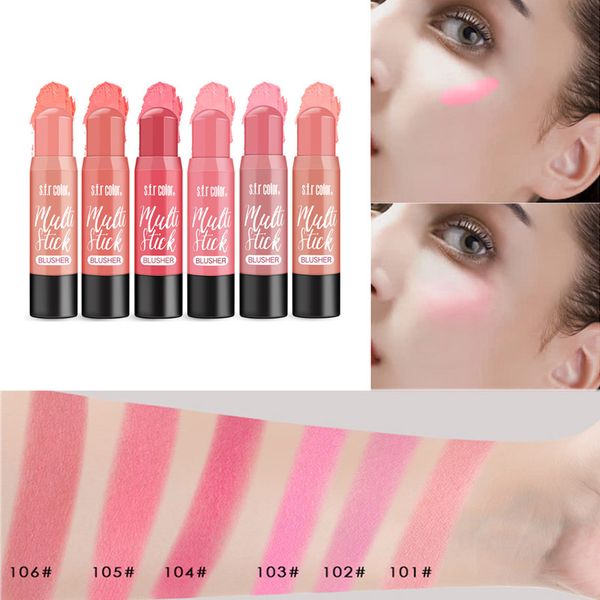 

6 color blush stick face shimmer bronzer contour cream cheek peach blusher cosmetics illuminator brighten blush for face makeup