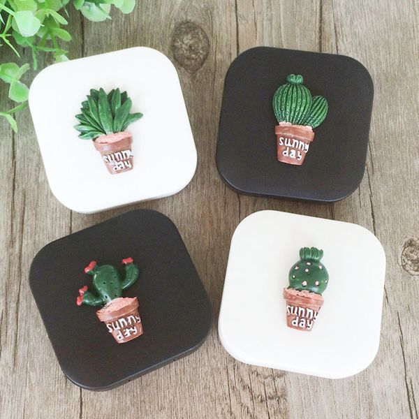 

cute fashion random cactus pattern travel glasses contact lenses box lens case contact for eyes care kit holder container