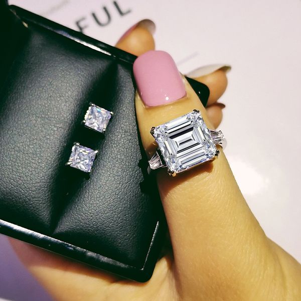 

925 sterling silver jewelry set halo engagement ring round stud earring for wedding christmas valentine's day gift party j4910