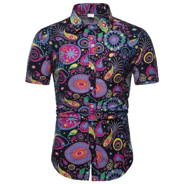 

floral men's shirt short-sleeved linen shirts men hip hop men's shirts social blouse men plus size 4xl 5xl, White;black