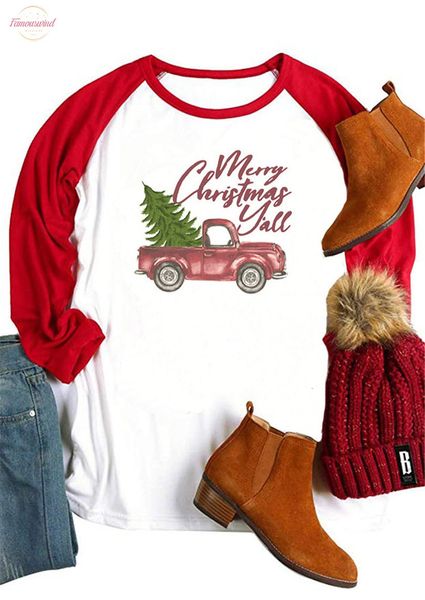

merry christmas printed women t shirt 2020 new raglan sleeve tee casual o neck tees autumn o neck tee long sleeve, White