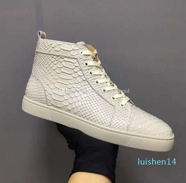 

with box eu35-47] men's red bottom casual shoes fish scale leather fashion high lace up toe irregular spikes sneakers trainers al14, Black