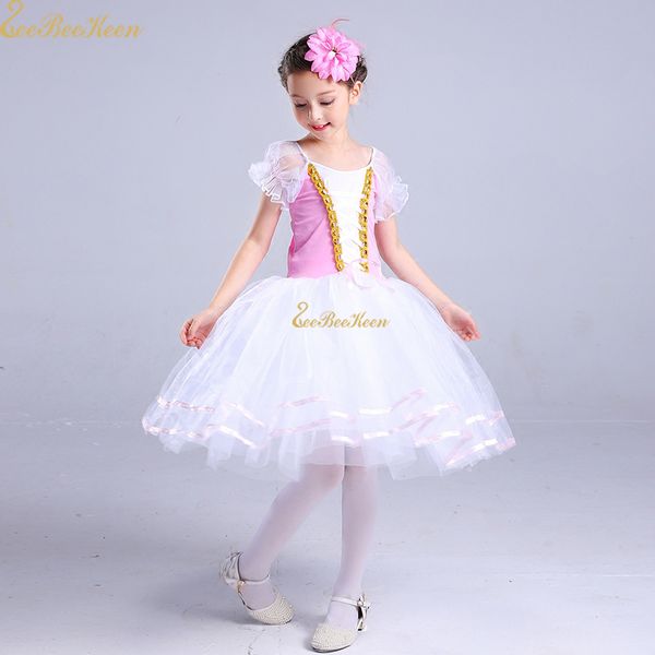 

girls pink long tutu ballet dress professional gymnastics leotard white lake swan ballet dance dress ballerina costume, Black;red
