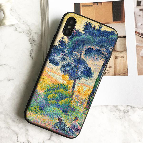 

capa luxury blue tree painting phone case for iphone 11 pro xs max xr 8 7 6s plus 5 se case soft black tpu silicone cover.