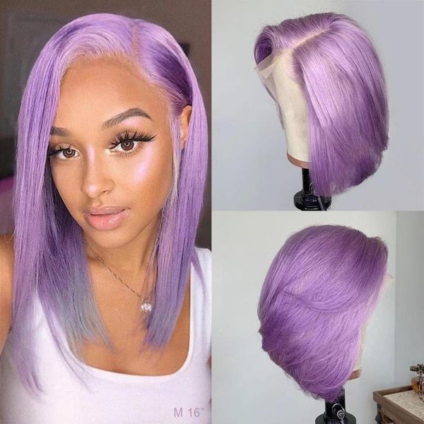 

150% density lace front human hair wig 13x6 deep part transparent lace purple straight brazilian remy colored human hair bob wig, Black;brown