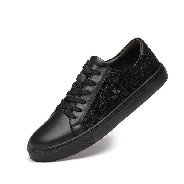 

2019 star printing men casual shoes genuine leather men shoes lace-up breathable soft black sneakers casual flats loafer