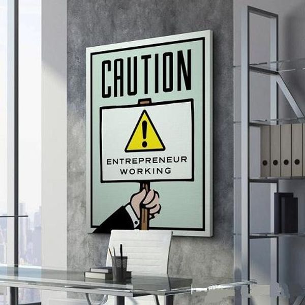 

0.3 Alec Monopoly CAUTION Handpainted /HD Print Graffiti Pop Wall Art Oil Painting on Canvas office art culture Multi Sizes /Frame Options