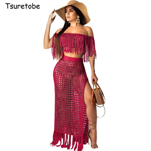 

tsuretobe perspective tassel set women slash neck mini and split hollow out dresses ladies beach style summer dress, White
